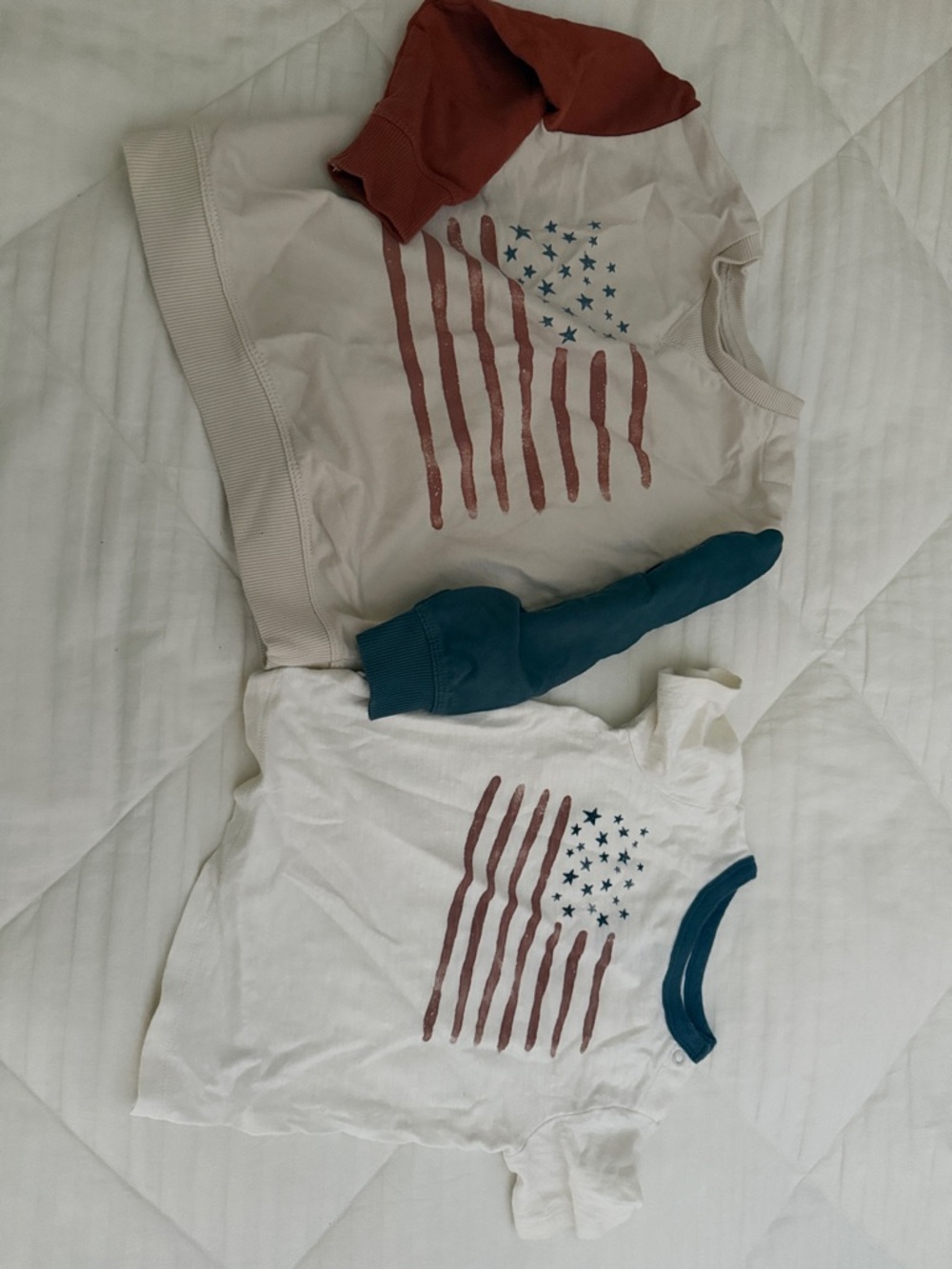 Kids Two-Piece Star & Stripe Tee Set in Cream, Rust & Teal